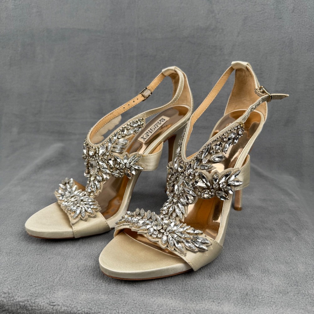 Badgley Mischka Ivory Satin Embellished‎ Stiletto Heel Sandals Shoes Size 8
